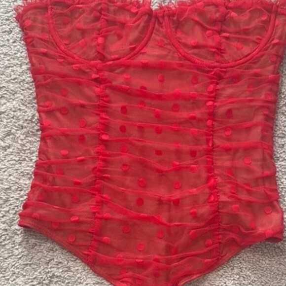 MAJORELLE Wyn Polka Dot Bodysuit- Red- Size M (Worn Once) - Picture 3 of 6